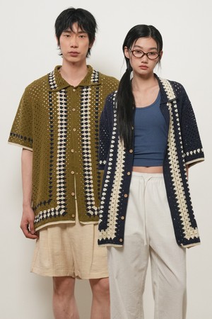 [26SS] UNISEX 그래니 배색 하프 가디건 [3COL] / GF2UKC018