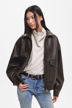 UNISEX 빅포켓 페이크 레더 블루종 [2COL] / GF3UJP001