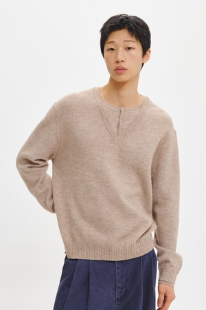 MAN 브이넥 레이어드 헨리넥 니트 [3COL] / GF3MKP007