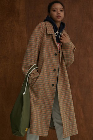 Hound tooth Balmacaan coat Orange