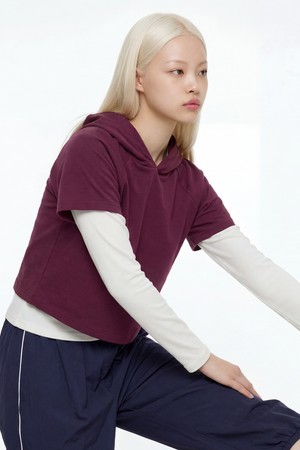베이직 반팔 후드 티셔츠_WINE-a