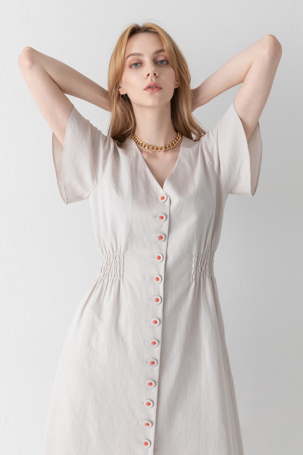 cordinary - 반소매 원피스 - [22SS] Linen blend flare dress [ beige / orange ]