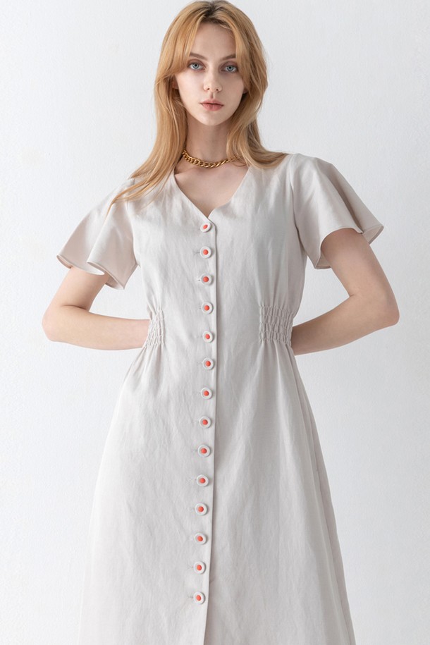 cordinary - 반소매 원피스 - [22SS] Linen blend flare dress [ beige / orange ]