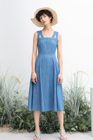 [22SS] Sleevesless denim flared dress