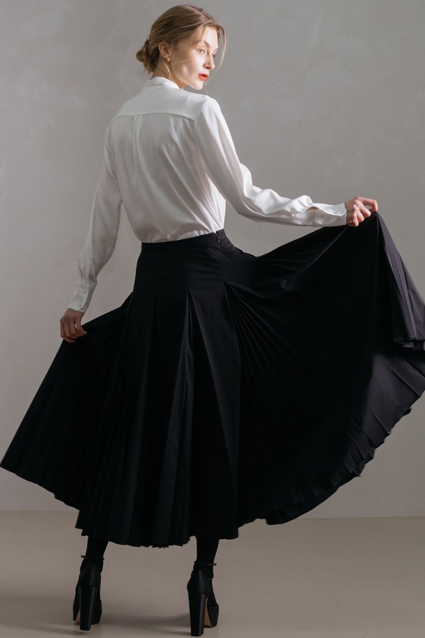 cordinary - 롱스커트 - Hidden accordian pleats skirt - black