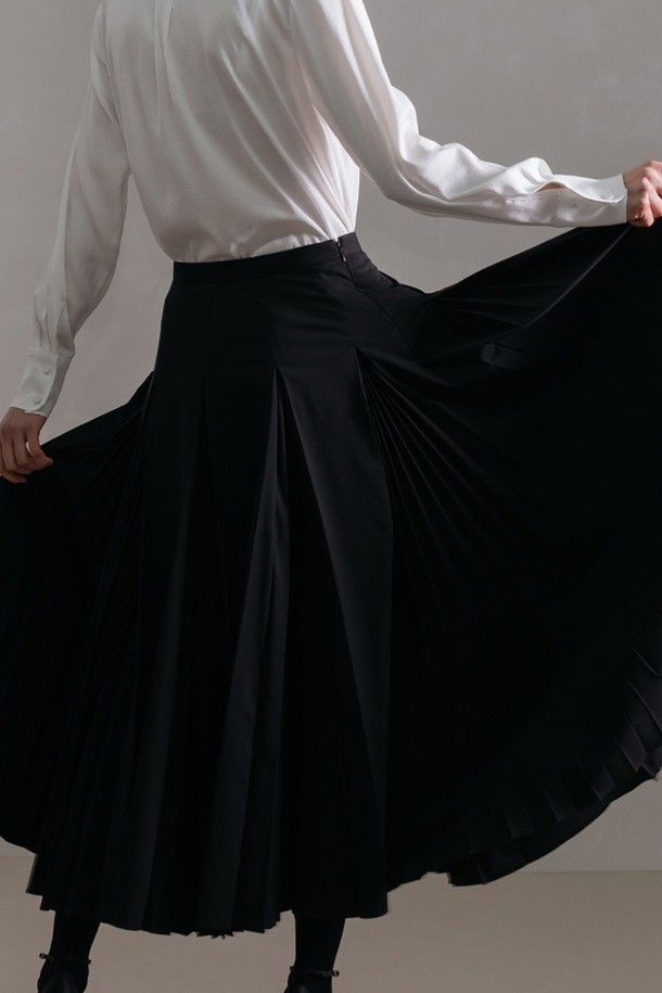 cordinary - 롱스커트 - Hidden accordian pleats skirt - black