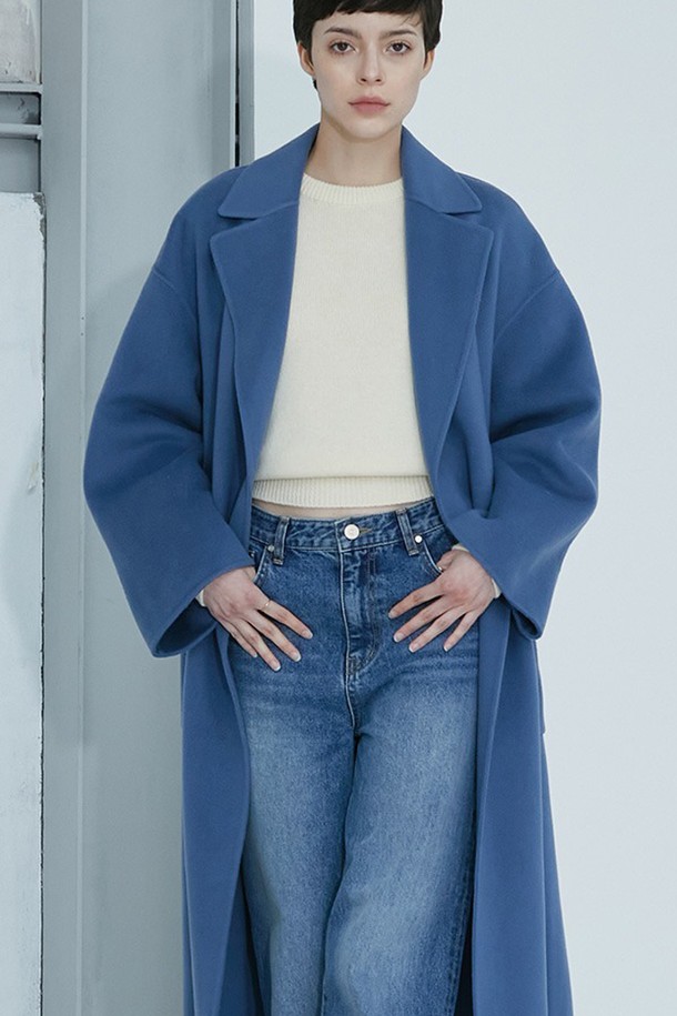 cordinary - 코트 - Cashmere out pocket belted coat - blue