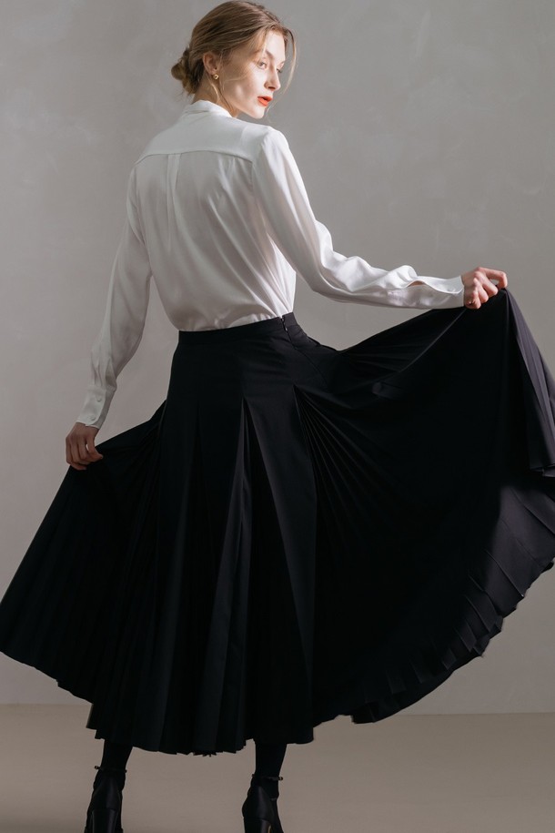 cordinary - 롱스커트 - Hidden accordian pleats skirt - black