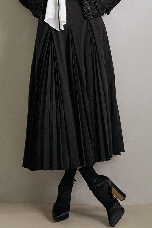 cordinary - 롱스커트 - Hidden accordian pleats skirt - black