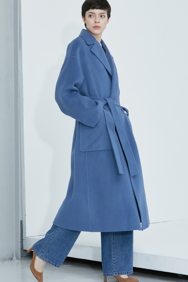 cordinary - 코트 - Cashmere out pocket belted coat - blue