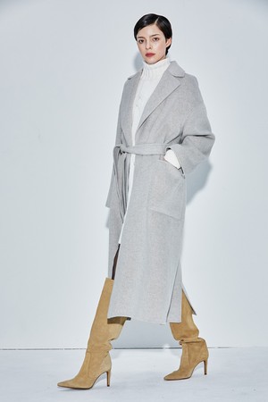 Cashmere out pocket belted coat - oatgrey