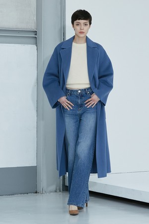 Cashmere out pocket belted coat - blue