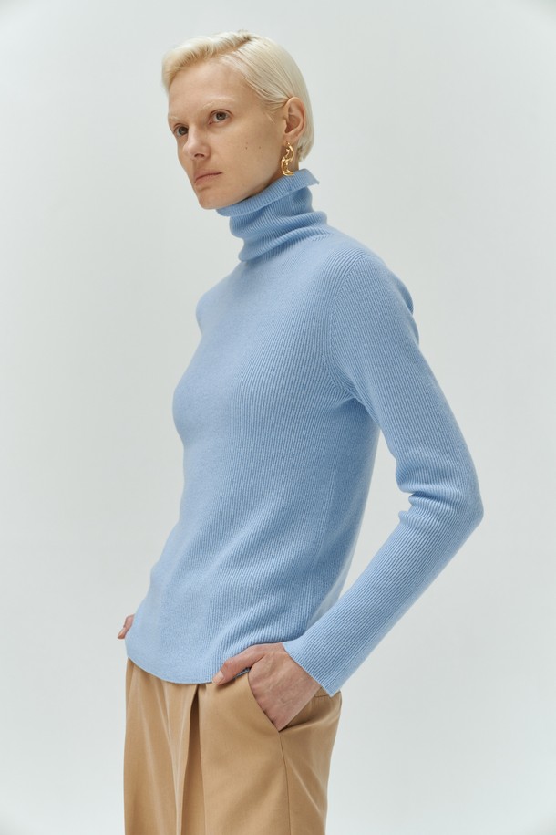 LEHEE - 터틀넥 - turtle basic pullover (blue) -italy cashmere 100% 