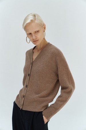 v-neck cardigan (brown) -italy cashmere 100% -