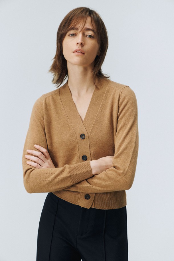 LEHEE - 가디건 - italy cashmere 100% - basic handmade cardigan (camel)