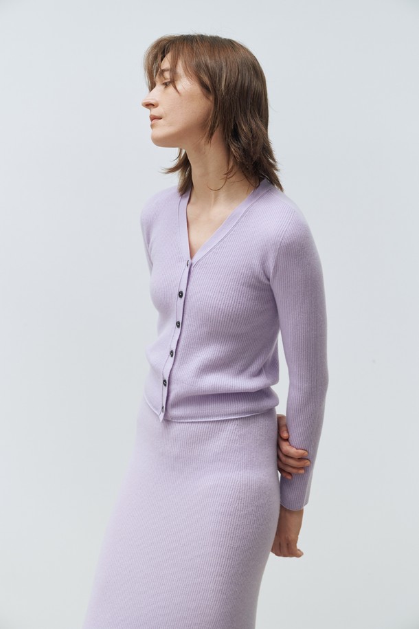 LEHEE - 가디건 - italy cashmere 20% - v-neck rib cardigan (lavender)