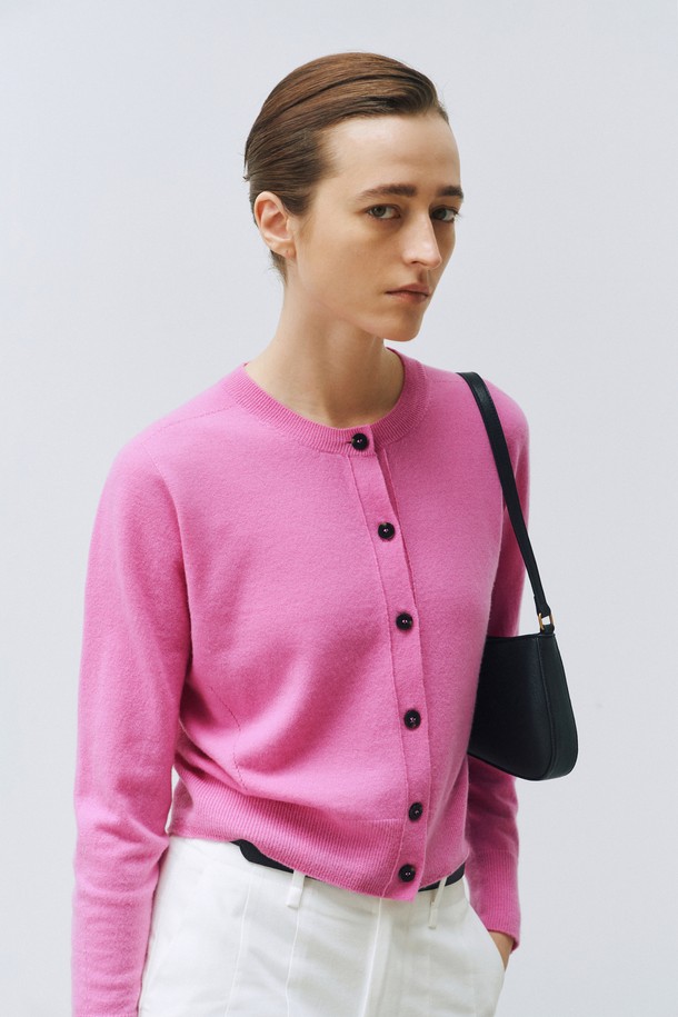 LEHEE - 가디건 - italy cashmere 20% - crew-neck mini cardigan (pink)