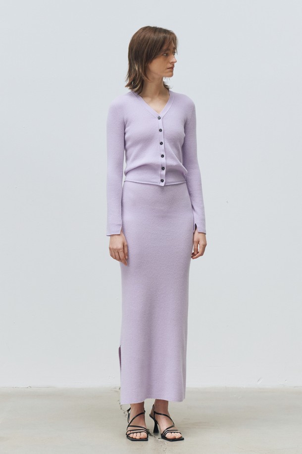 LEHEE - 가디건 - italy cashmere 20% - v-neck rib cardigan (lavender)