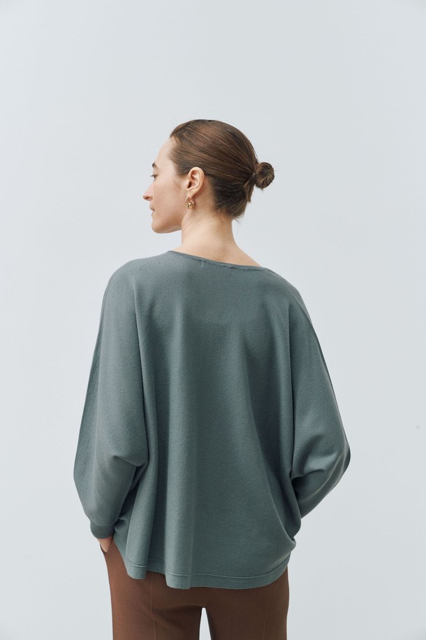 LEHEE - 스웨터 - v-neck  loose pullover (d/green) -Merino Mercerized Wool 100% -