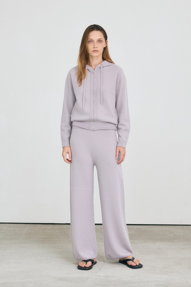 LEHEE - 롱/미디팬츠 - semi wide knit pants -  italy cashmere 100% (purple)