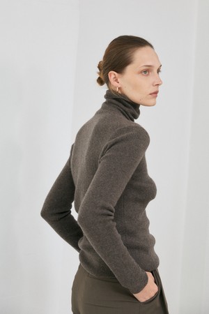 Rib turtle pullover - 2/46 italy  cashmere 100% (brown)