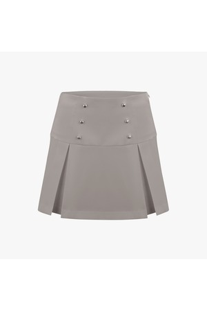 하이웨스트 버튼 장식 플리츠 스커트 (베이지)_BEIGE-a