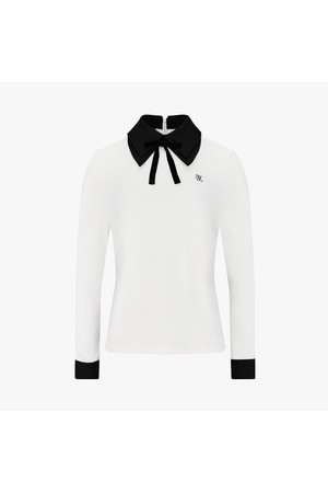 배색 카라 리본 티셔츠 (아이보리)_IVORY-a