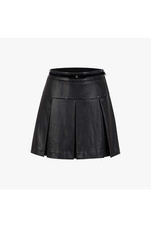레더 리본 플리츠 스커트 (블랙)_BLACK-a