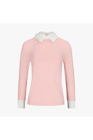 리본 배색 긴팔 티셔츠 (코랄)_ORANGE-a