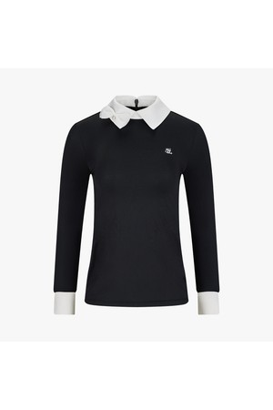 리본 배색 긴팔 티셔츠 (블랙)_BLACK-a