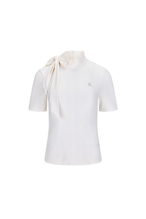 리본 하이넥 칠부 티셔츠 (화이트)_WHITE-a