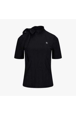 리본 하이넥 칠부 티셔츠 (블랙)_BLACK-a