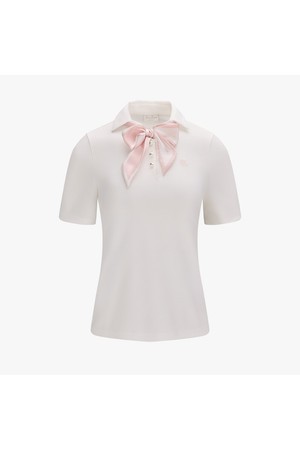 스카프 세트 오픈넥 칠부 티셔츠 (화이트)_WHITE-a