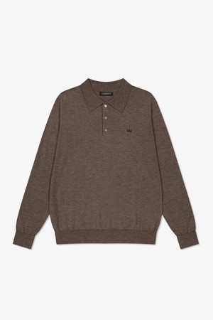 람다 남성 메리노울 골프 니트 폴로 긴팔 셔츠 모스우드 52440_BROWN-a