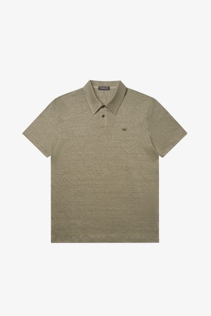 람다 남성 시그니처 리넨 폴로 2버튼 필드올리브 26116 골프 리넨 카라셔츠 반팔_KHAKI-a