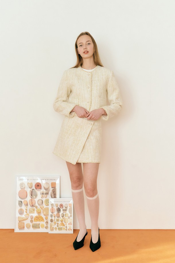 MARGARIN FINGERS - 미니스커트 - [22SS] LEMON TWEED WRAP SKIRT (LIGHT YELLOW)