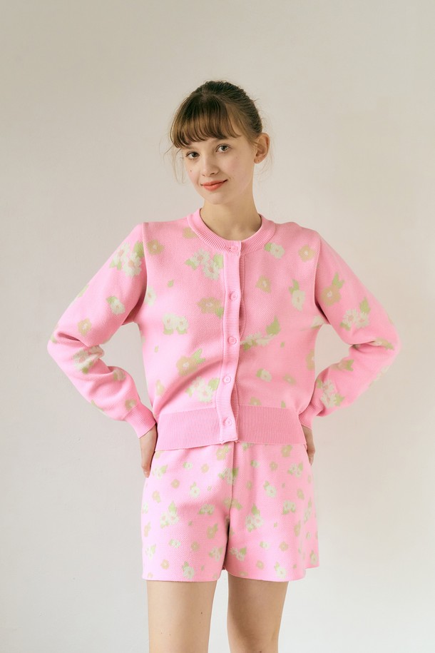 MARGARIN FINGERS - 가디건 - [22SS] SPRING FLOWER CARDIGAN (PINK)