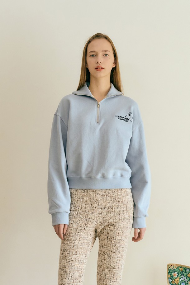 MARGARIN FINGERS - 스웻셔츠 - [22SS] RABBIT LOGO HALF ZIP UP (LIGHT BLUE)