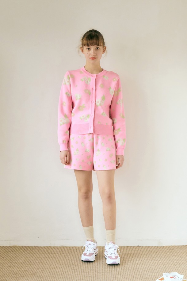 MARGARIN FINGERS - 쇼트팬츠 - [22SS] SPRING FLOWER KNIT SHORTS (PINK)