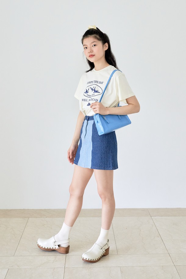 MARGARIN FINGERS - 미니스커트 - [22SS CAPSULE] COLOR BLOCK DENIM SKIRT (DARK NAVY)