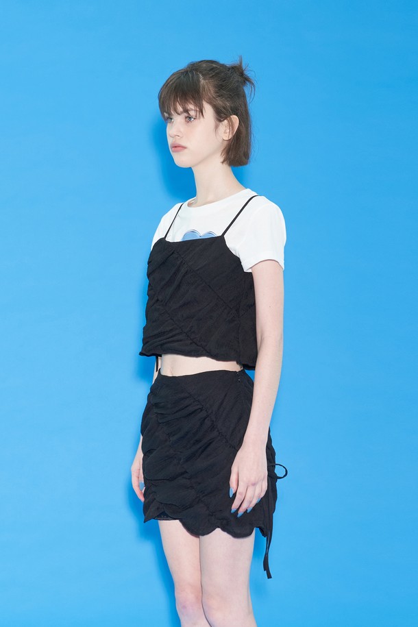 MARGARIN FINGERS - 미니스커트 - [22SS SUMMER] RIBBON SHIRRING SKIRT (BLACK)