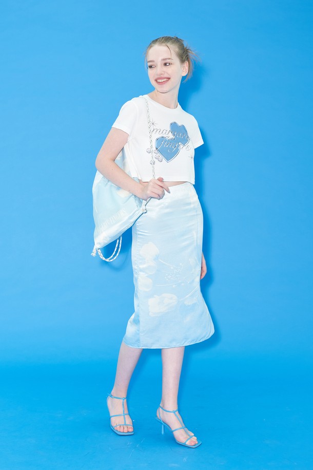 MARGARIN FINGERS - 미니스커트 - [22SS SUMMER] FLOWER BITMAP SKIRT (BLUE)