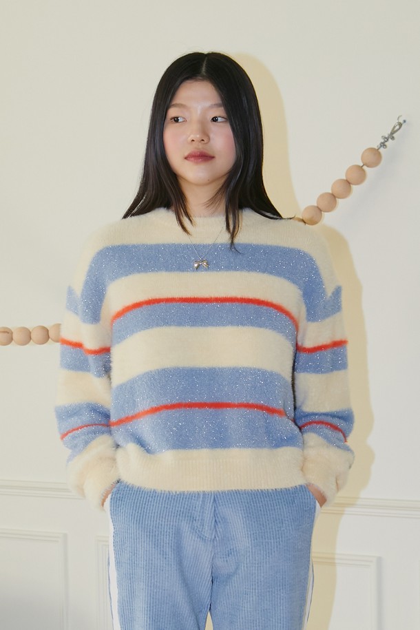 MARGARIN FINGERS - 스웨터 - [22WINTER] STRIPE BRUSH PULLOVER (BLUE)