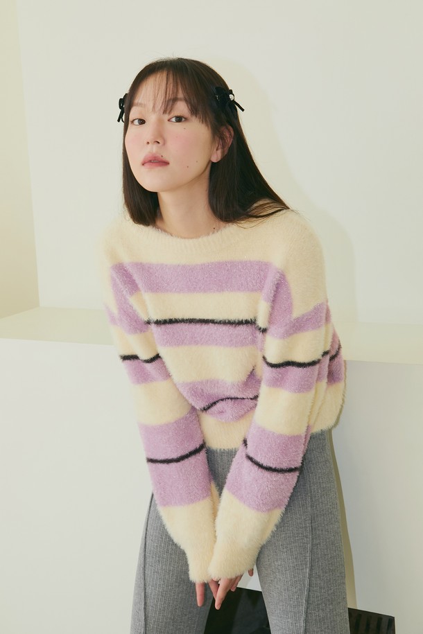 MARGARIN FINGERS - 스웨터 - [22WINTER] STRIPE BRUSH PULLOVER (PURPLE)