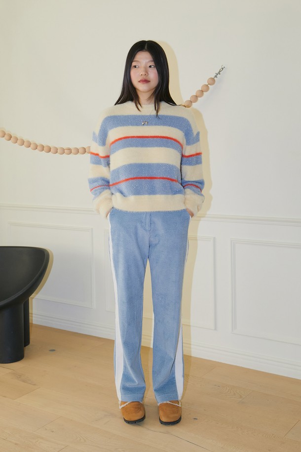 MARGARIN FINGERS - 롱/미디팬츠 - [22WINTER] COLOR BLOCK CORDUROY PANTS (LIGHT BLUE)