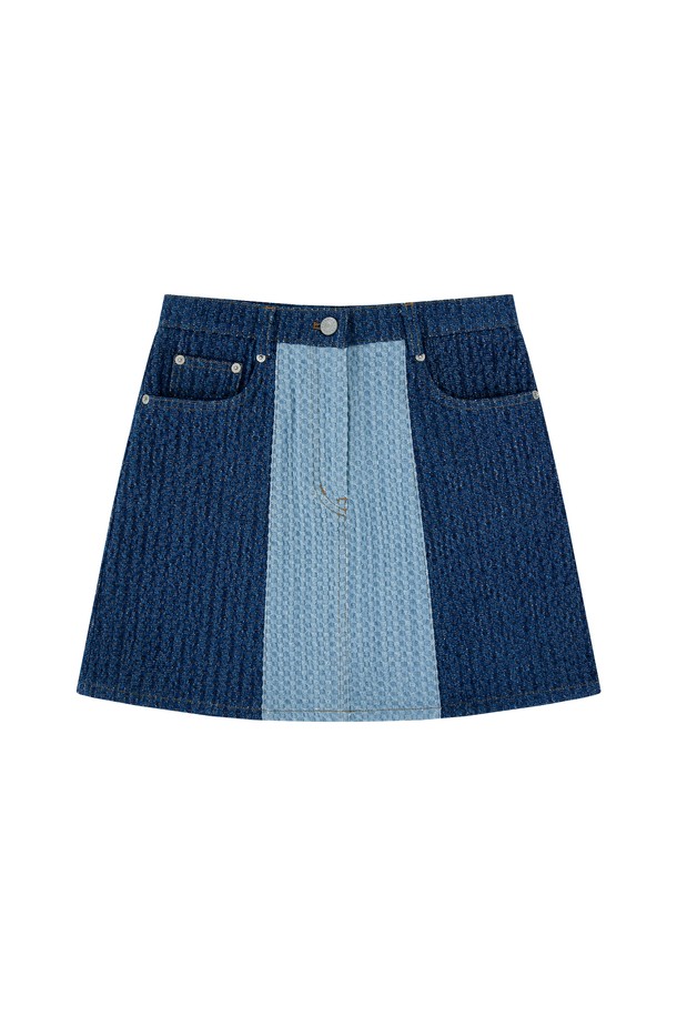 MARGARIN FINGERS - 미니스커트 - [22SS CAPSULE] COLOR BLOCK DENIM SKIRT (DARK NAVY)