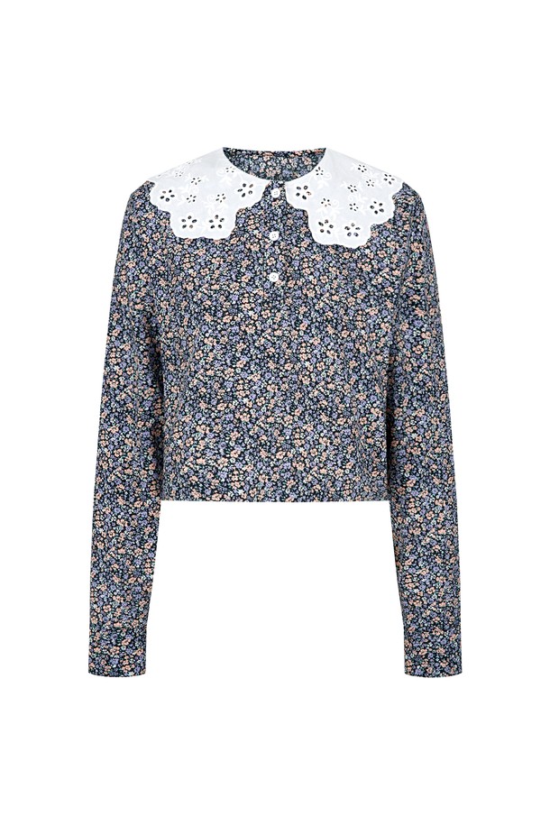 MARGARIN FINGERS - 블라우스 - [22SS] FLORET CROP BLOUSE (BLACK)