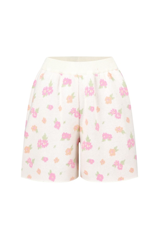 MARGARIN FINGERS - 쇼트팬츠 - [22SS] SPRING FLOWER KNIT SHORTS (CREAM)