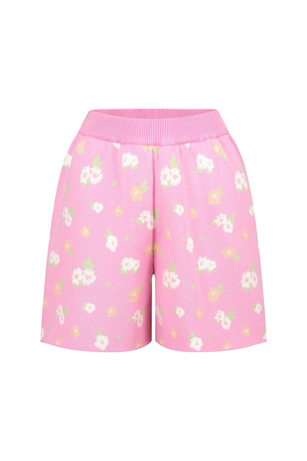 MARGARIN FINGERS - 쇼트팬츠 - [22SS] SPRING FLOWER KNIT SHORTS (PINK)