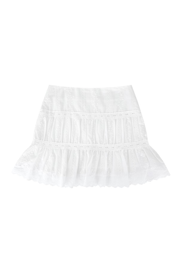 MARGARIN FINGERS - 미니스커트 - [22SS SUMMER] EYELET SHIRRING SKIRT (WHITE)